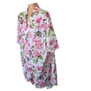 Show Me Your Mumu Womens Robe Kimono Short Sleeve Floral Pink White One Size
